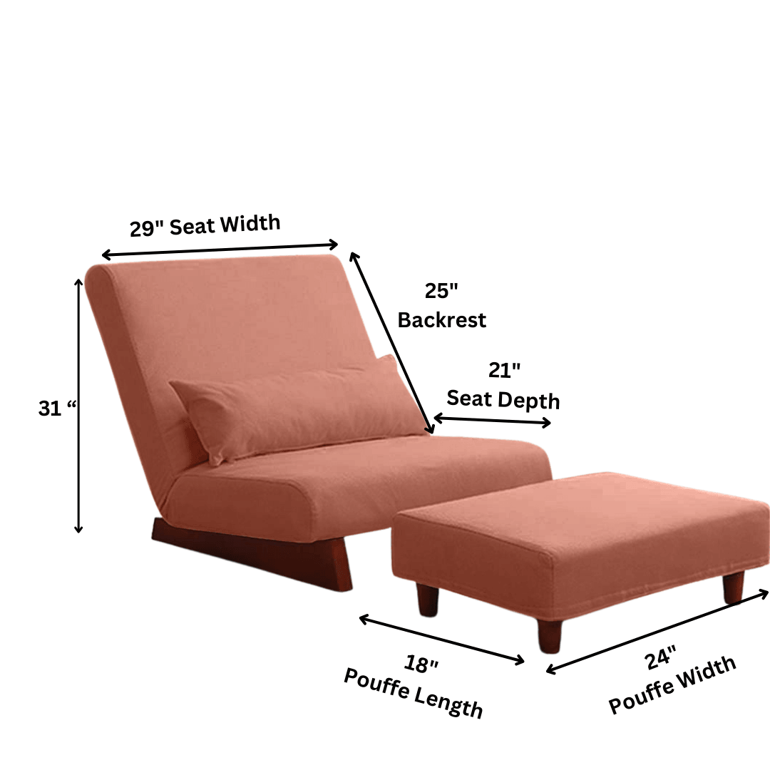 Borneo with Pouffe - Floor Sofa and Lounger (Peach) - CosyLabs