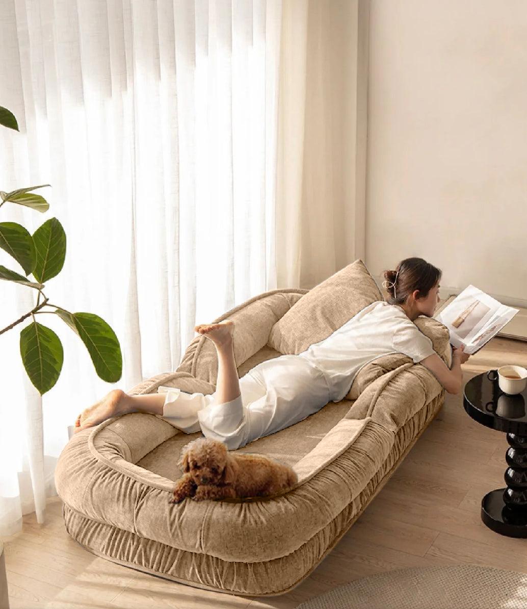 Woolly - Large Luxurious Floor Sofa Bed (Beige) - CosyLabs