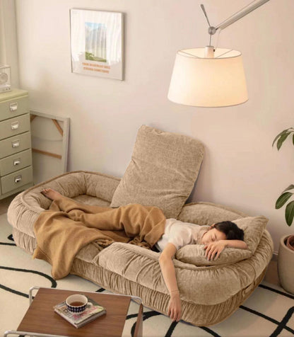 Woolly - Large Luxurious Floor Sofa Bed (Beige) - CosyLabs
