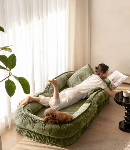 Woolly - Large Luxurious Floor Sofa Bed (Olive Green)