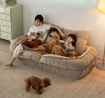 Woolly - Large Luxurious Floor Sofa Bed (Beige) - CosyLabs