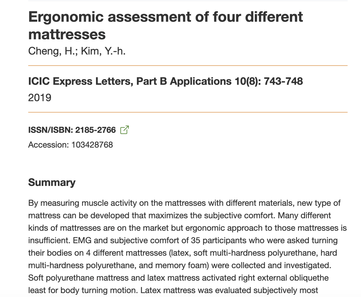 Ergonomic assessment of four different mattresses